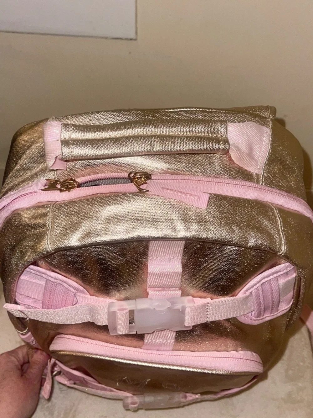 Metallic Gold Glitter Pottery Barn Kids Mackenzie Small Backpack Pink Bow